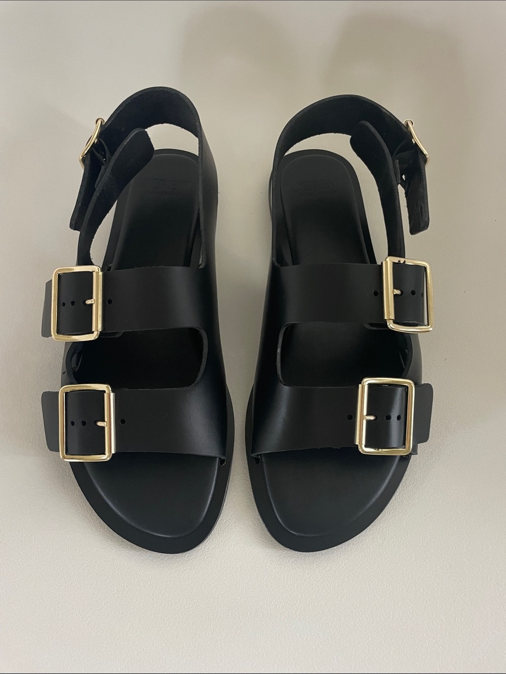J. Crew Black Sandal with Gold Buckles